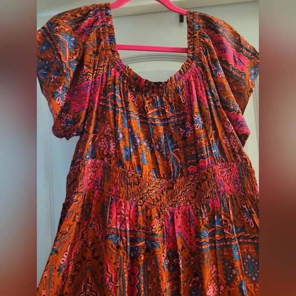 Torrid Red Pink Puff Sleeve Off-Shoulder Midi Dress - Picture 8 of 11